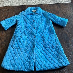 VTG 60s Lynn Caryl Chicago quilted nylon trench jacket light blue size L EUC
